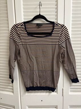 The Limited Navy and Beige Striped Square Neck Top